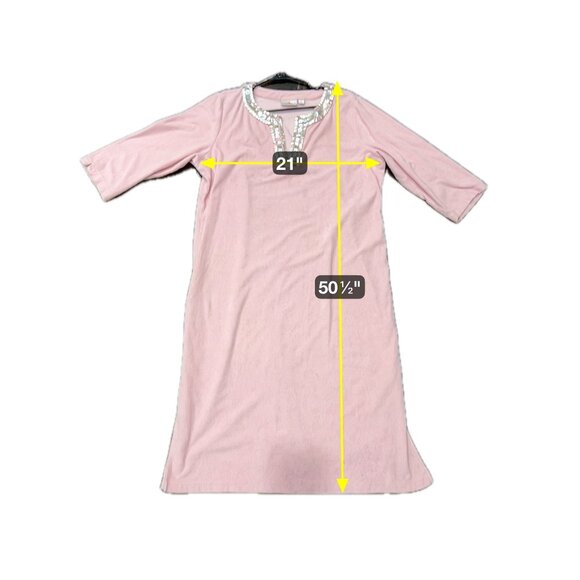 Quacker Factory French Terry Lounge Dress Pink Sz XL Mother Of Pearl Buttons - Picture 7 of 10